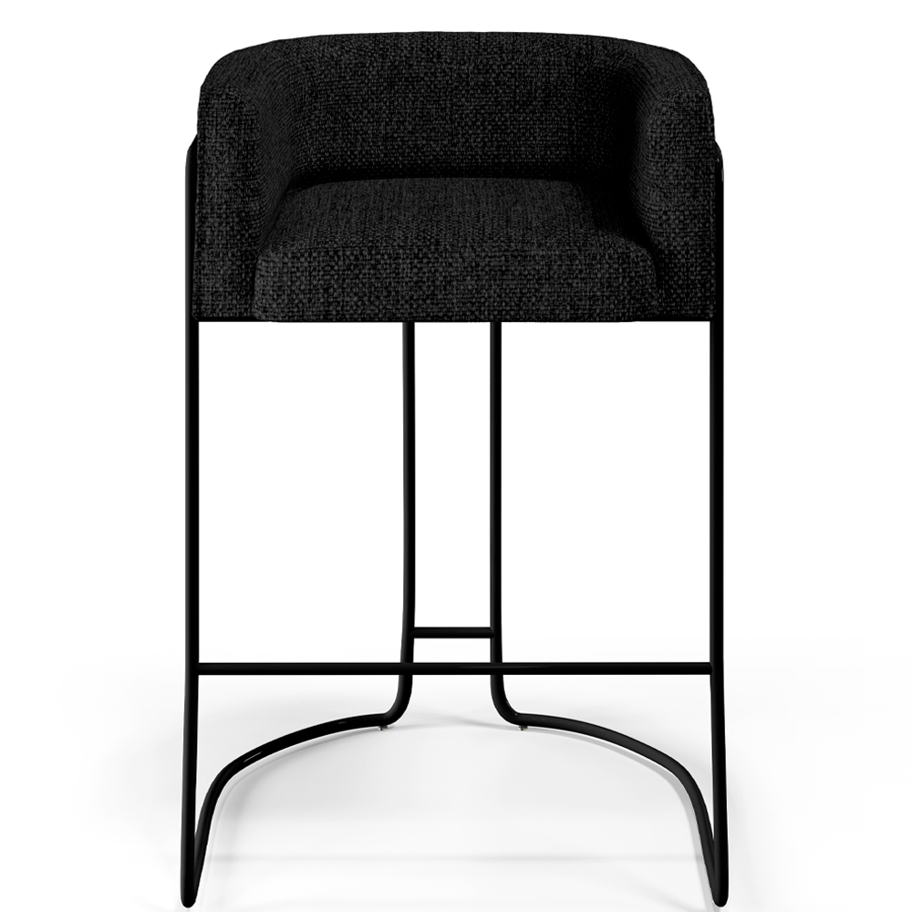 Banqueta Decorativa Fixa Base de Aço Preto Betina D02 Linho Chumbo D-465 - Lyam Decor