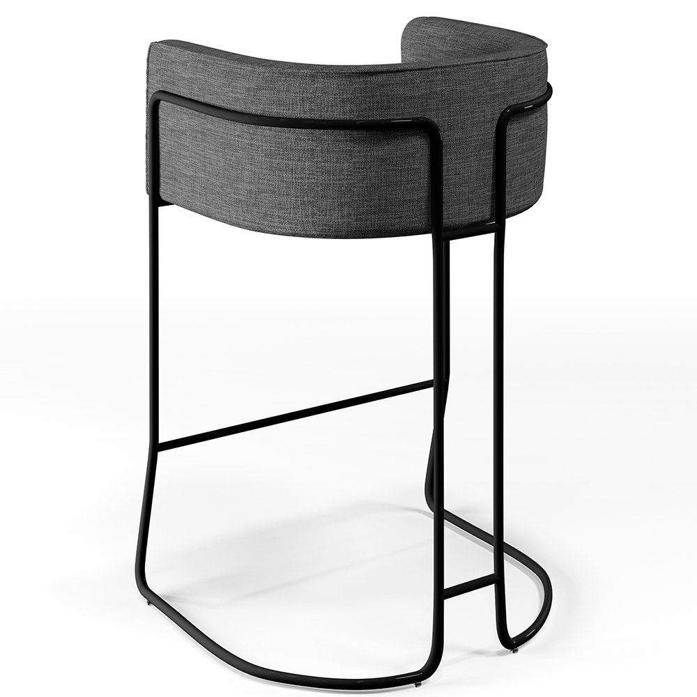 Banqueta Decorativa Fixa Base de Aço Preto Betina D02 Linho Cinza C-416 - Lyam Decor