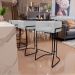 Banqueta Decorativa Fixa Base de Aço Preto Betina D02 Linho Cinza D-315 - Lyam Decor