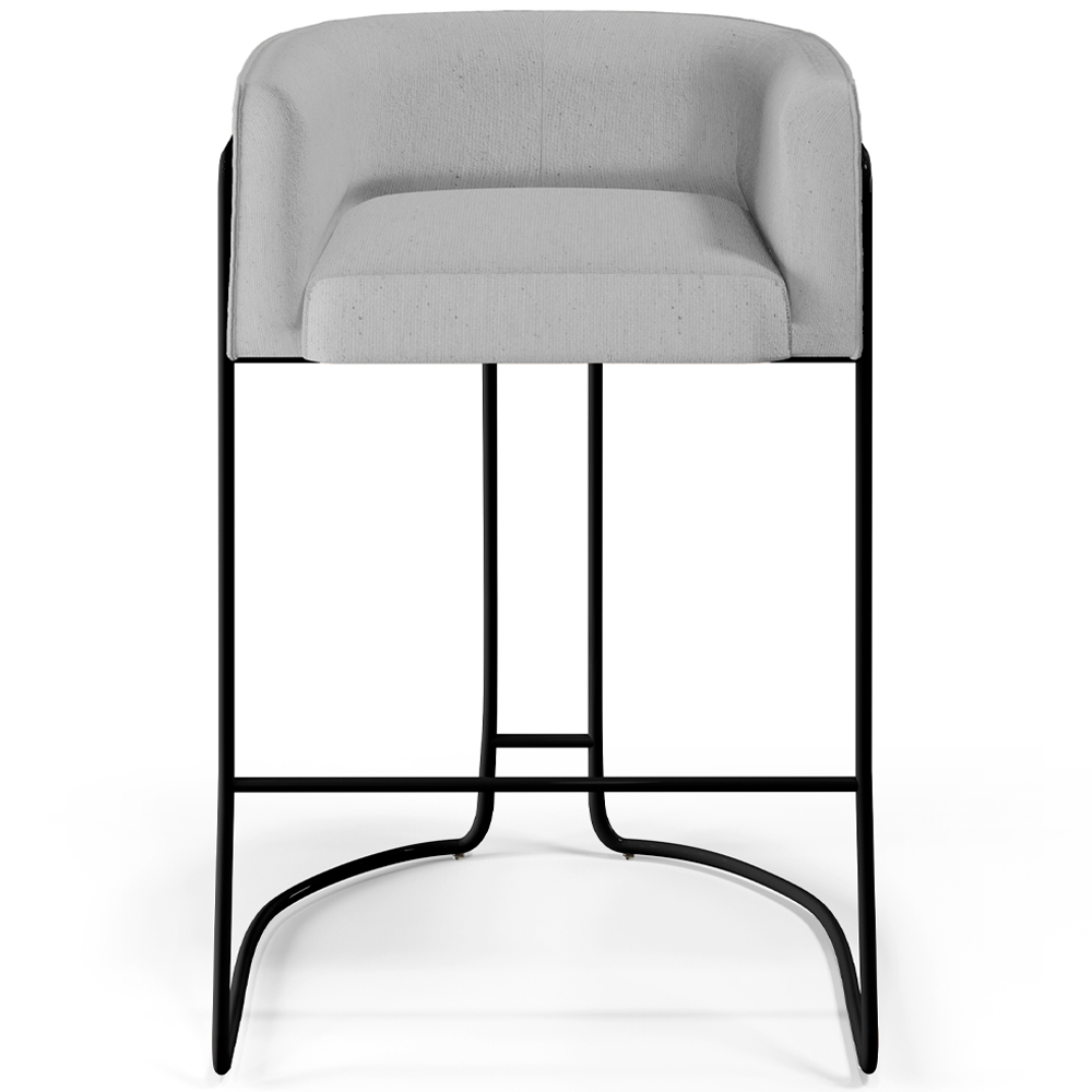 Banqueta Decorativa Fixa Base de Aço Preto Betina D02 Linho Cinza D-315 - Lyam Decor