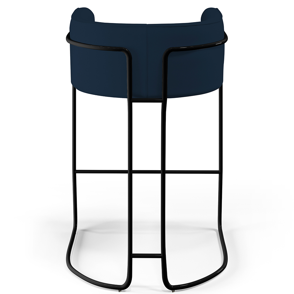 Banqueta Decorativa Fixa Base de Aço Preto Betina D02 Veludo Azul Oxford C-304 - Lyam Decor