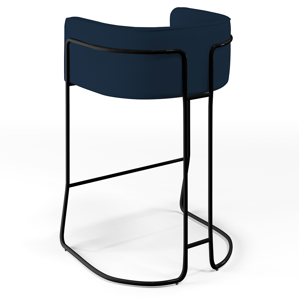Banqueta Decorativa Fixa Base de Aço Preto Betina D02 Veludo Azul Oxford C-304 - Lyam Decor