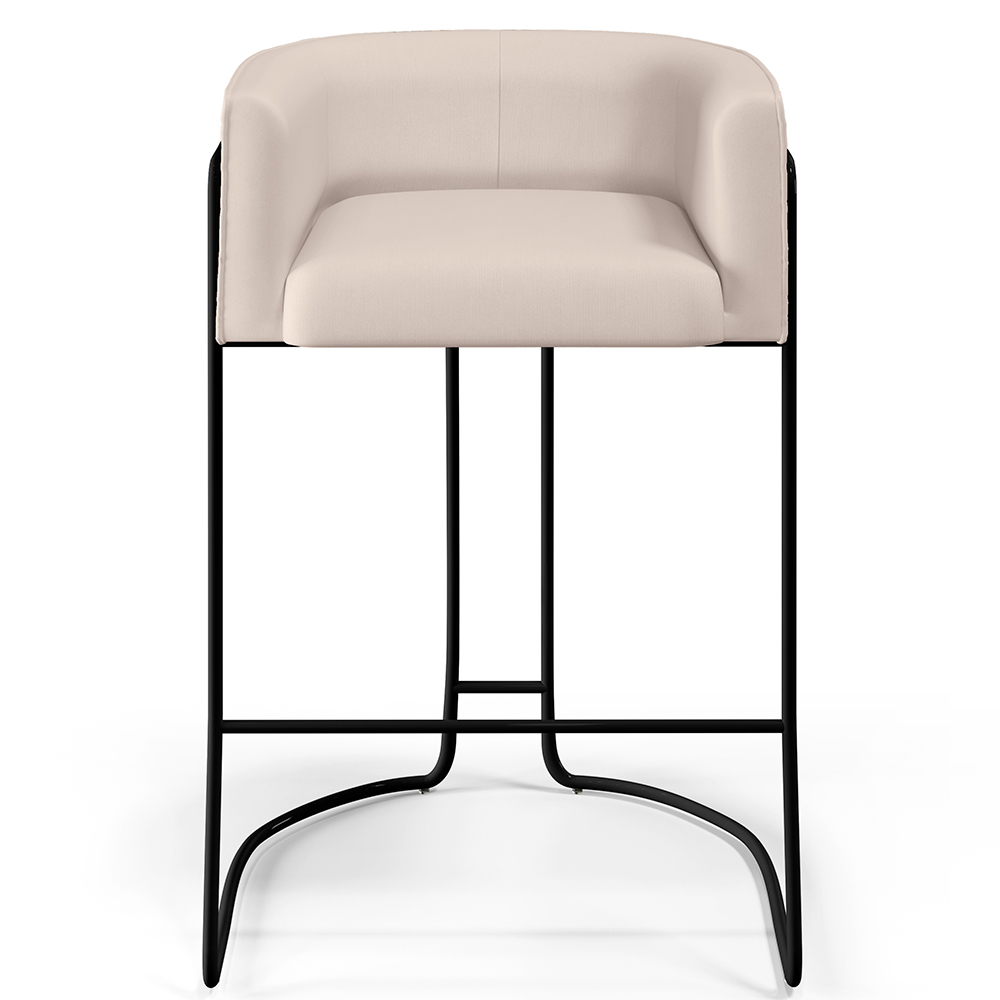 Banqueta Decorativa Fixa Base de Aço Preto Betina D02 Veludo Bege C-309 - Lyam Decor