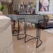 Banqueta Decorativa Fixa Base de Aço Preto Betina D02 Veludo Cinza C-317 - Lyam Decor