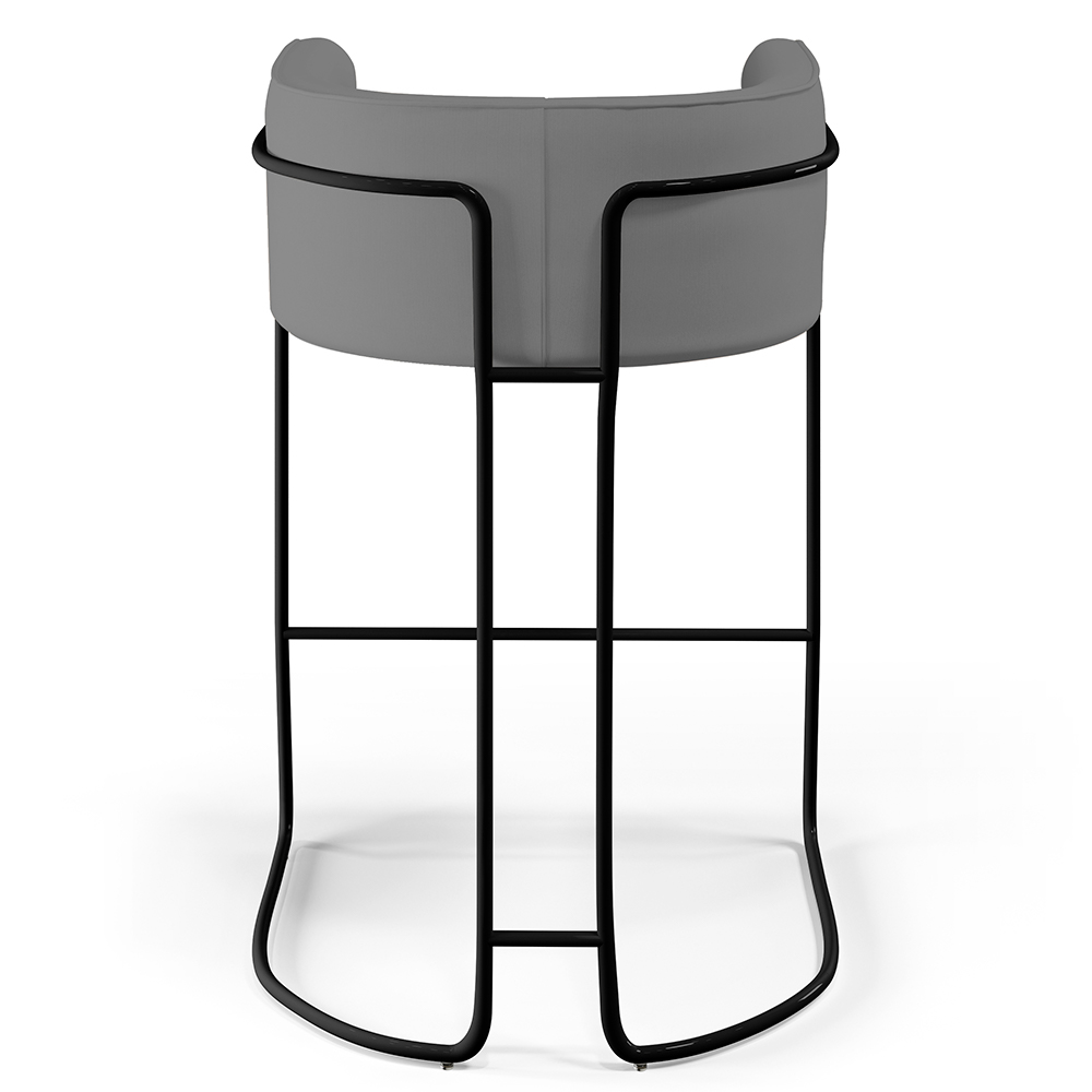 Banqueta Decorativa Fixa Base de Aço Preto Betina D02 Veludo Cinza C-317 - Lyam Decor