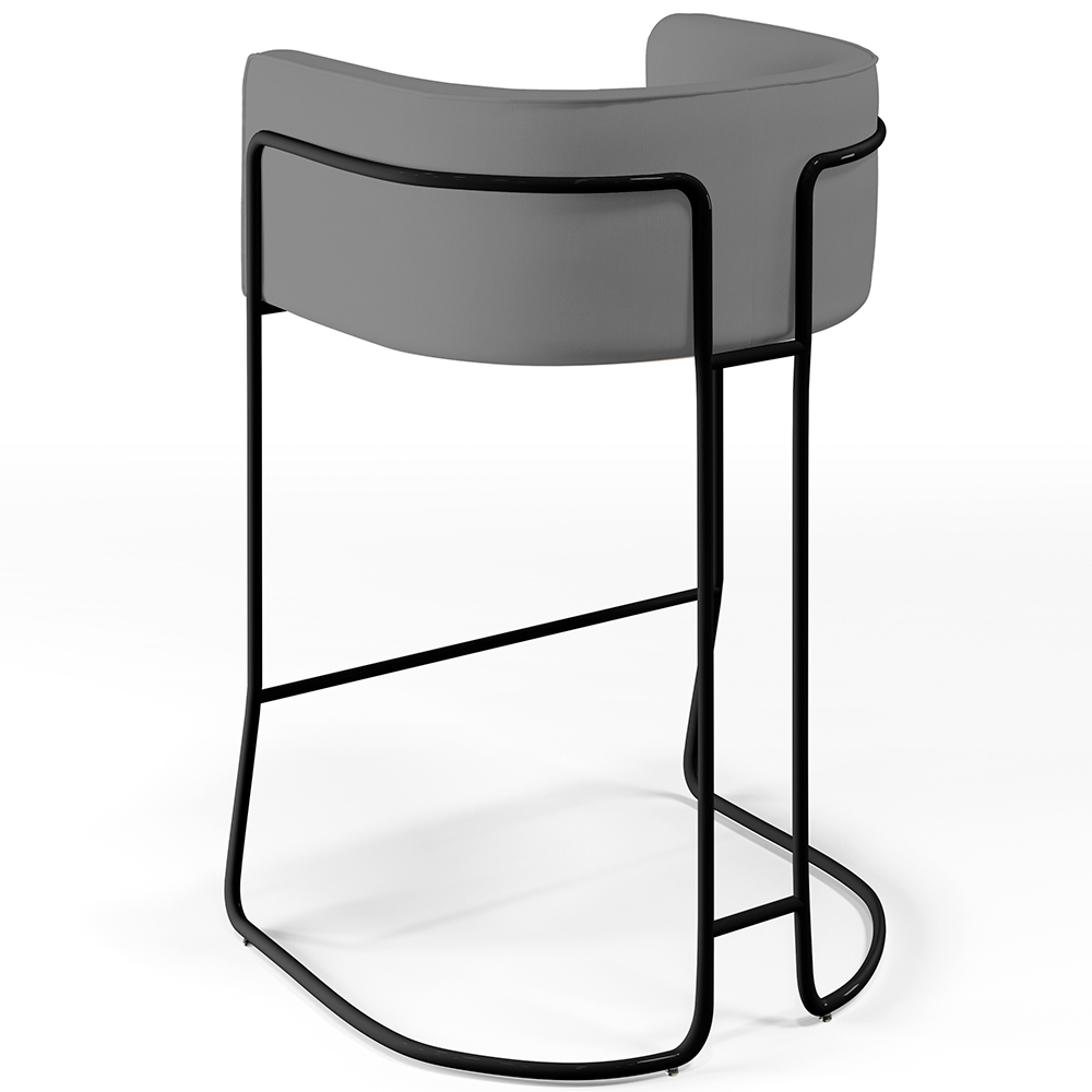 Banqueta Decorativa Fixa Base de Aço Preto Betina D02 Veludo Cinza C-317 - Lyam Decor