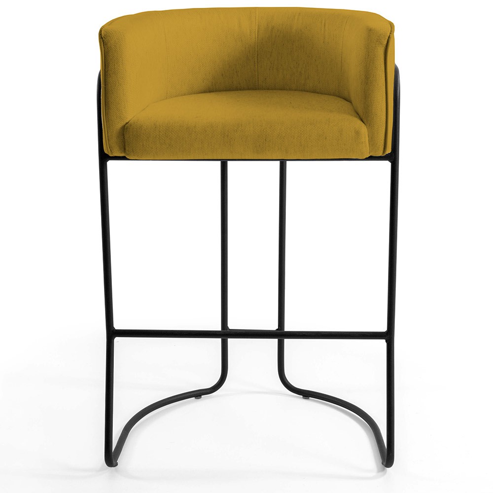 Banqueta Decorativa Fixa Base de Aço Preto Betina D02 Veludo Mostarda C-279 - Lyam Decor