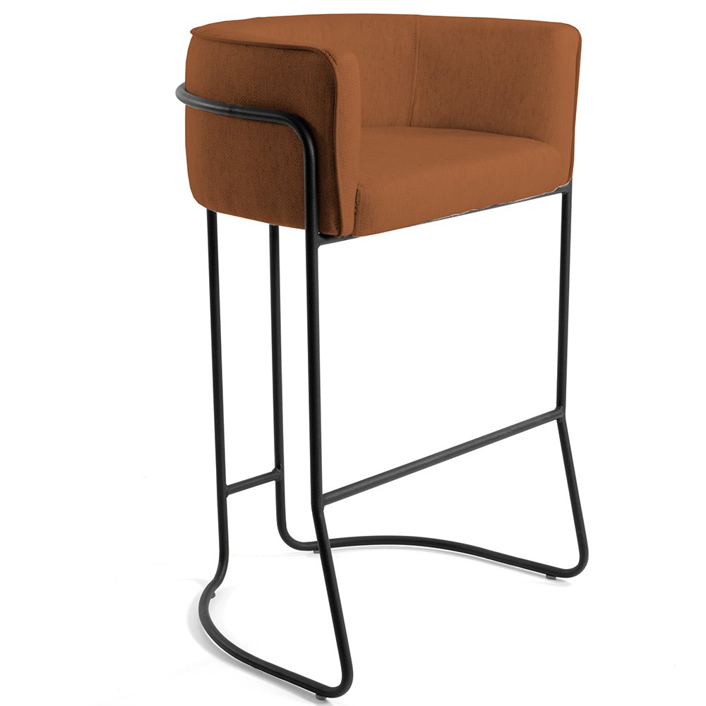 Banqueta Decorativa Fixa Base de Aço Preto Betina D02 Veludo Telha C-262 - Lyam Decor