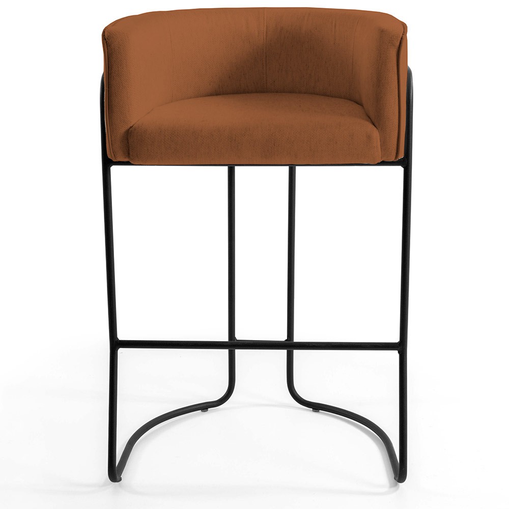 Banqueta Decorativa Fixa Base de Aço Preto Betina D02 Veludo Telha C-262 - Lyam Decor