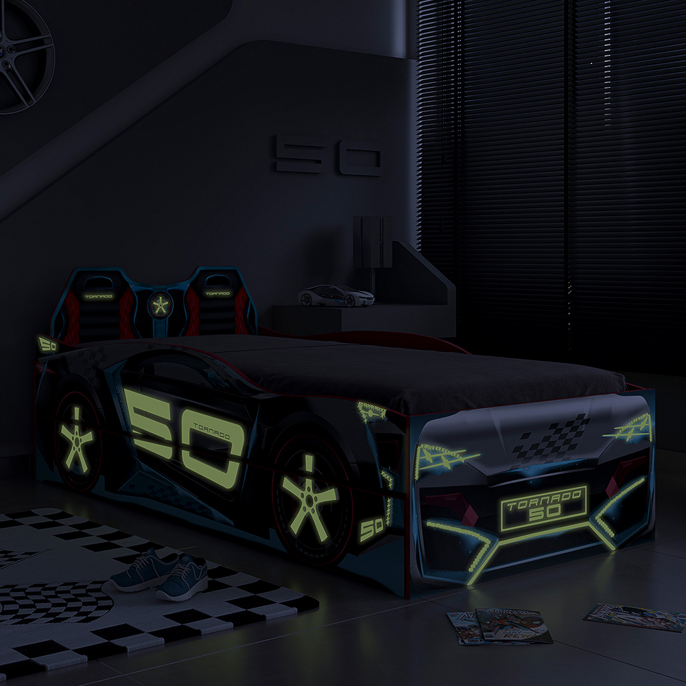 Bicama Infantil Com Proteção Lateral Quarto Speed Run P04 Vermelho Azul - Lyam Decor