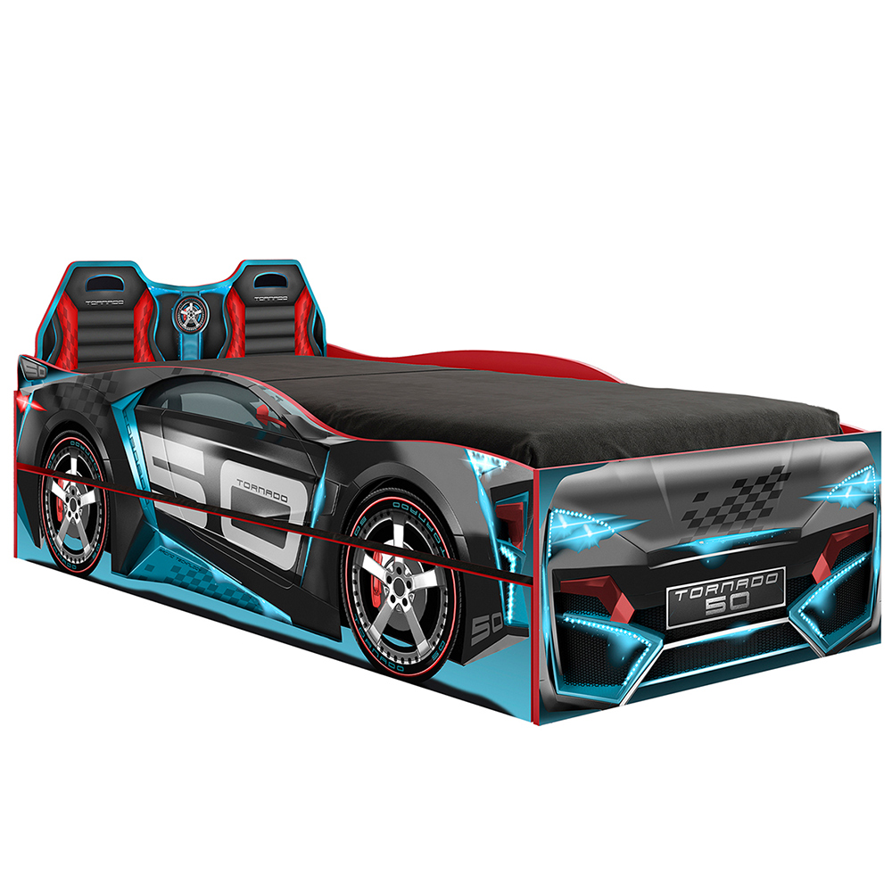 Bicama Infantil Com Proteção Lateral Quarto Speed Run P04 Vermelho Azul - Lyam Decor