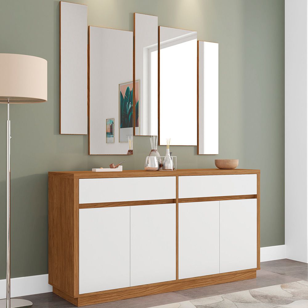 Buffet Para Sala de Jantar Ana N01 Com Moldura Espelho Ypê Off White - Lyam Decor