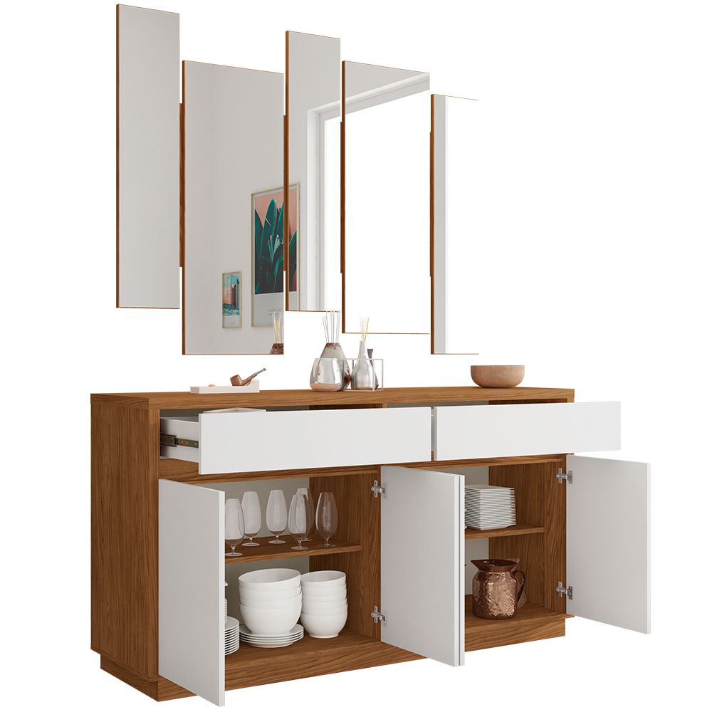 Buffet Para Sala de Jantar Ana N01 Com Moldura Espelho Ypê Off White - Lyam Decor