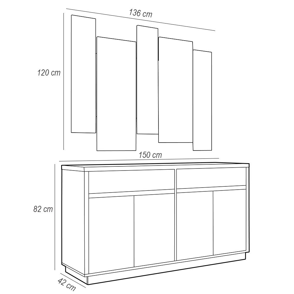 Buffet Para Sala de Jantar Ana N01 Com Moldura Espelho Ypê Off White - Lyam Decor