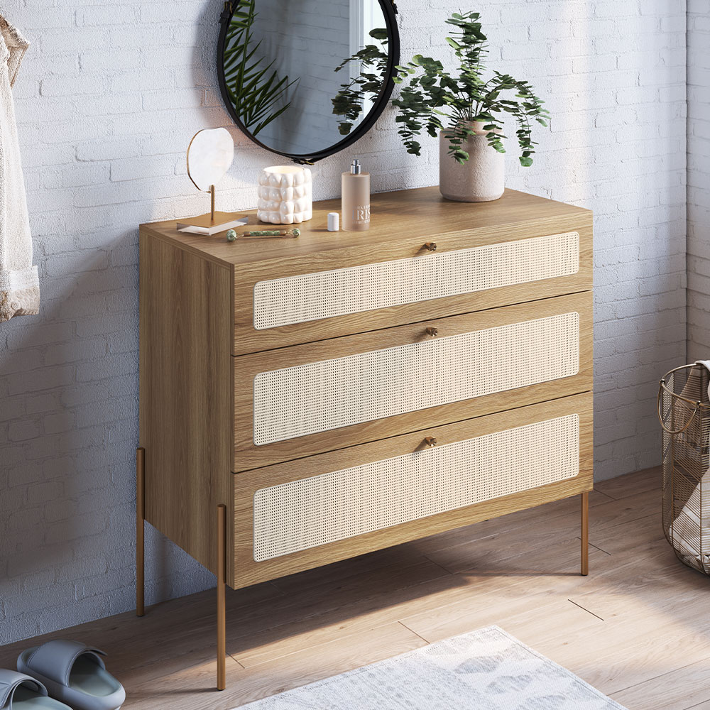Cômoda Com 03 Gavetas Para Quarto Closet Industrial Indy A03 Hanover Dourado - Lyam Decor