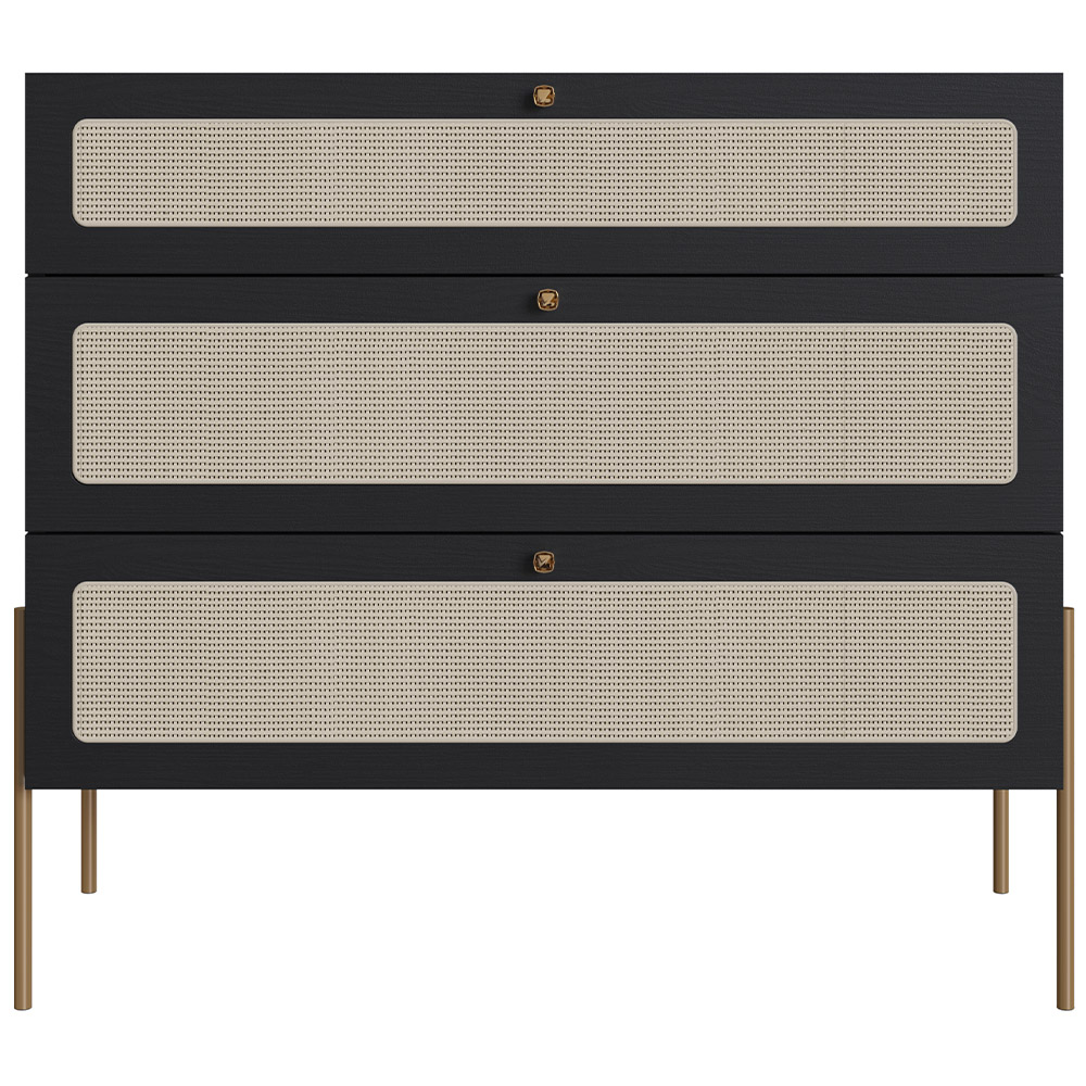 Cômoda Com 03 Gavetas Para Quarto Closet Industrial Indy A03 Nero Dourado - Lyam Decor