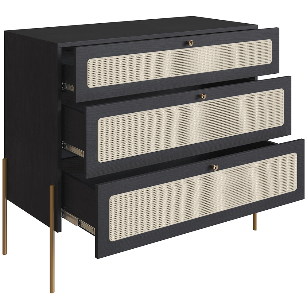Cômoda Com 03 Gavetas Para Quarto Closet Industrial Indy A03 Nero Dourado - Lyam Decor