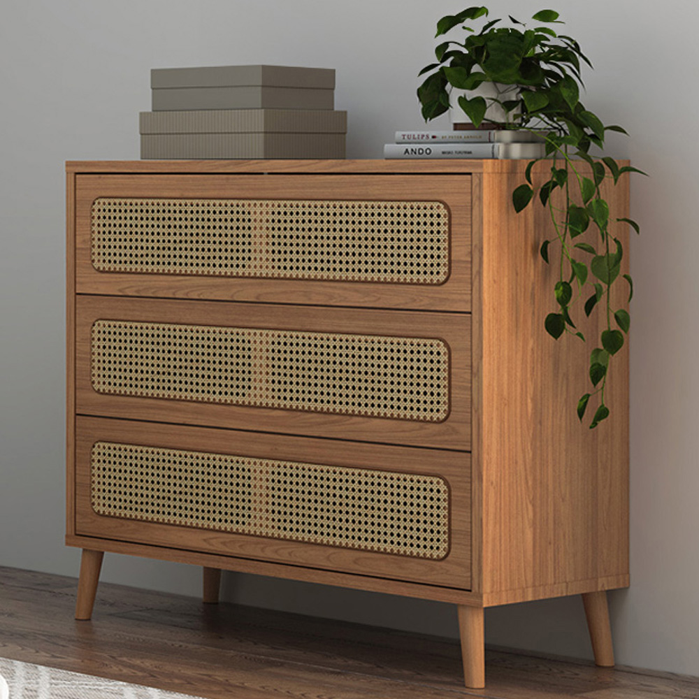 Cômoda Para Quarto 3 Gavetas Com Palha 105cm Pés Retrô Arnoni D03 Freijó - Lyam Decor