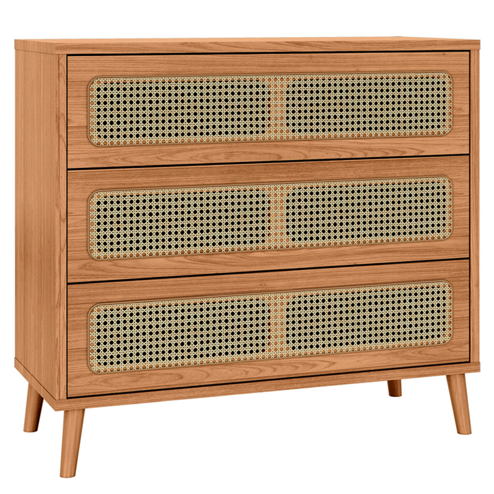Cômoda Para Quarto 3 Gavetas Com Palha 105cm Pés Retrô Arnoni D03 Freijó - Lyam Decor
