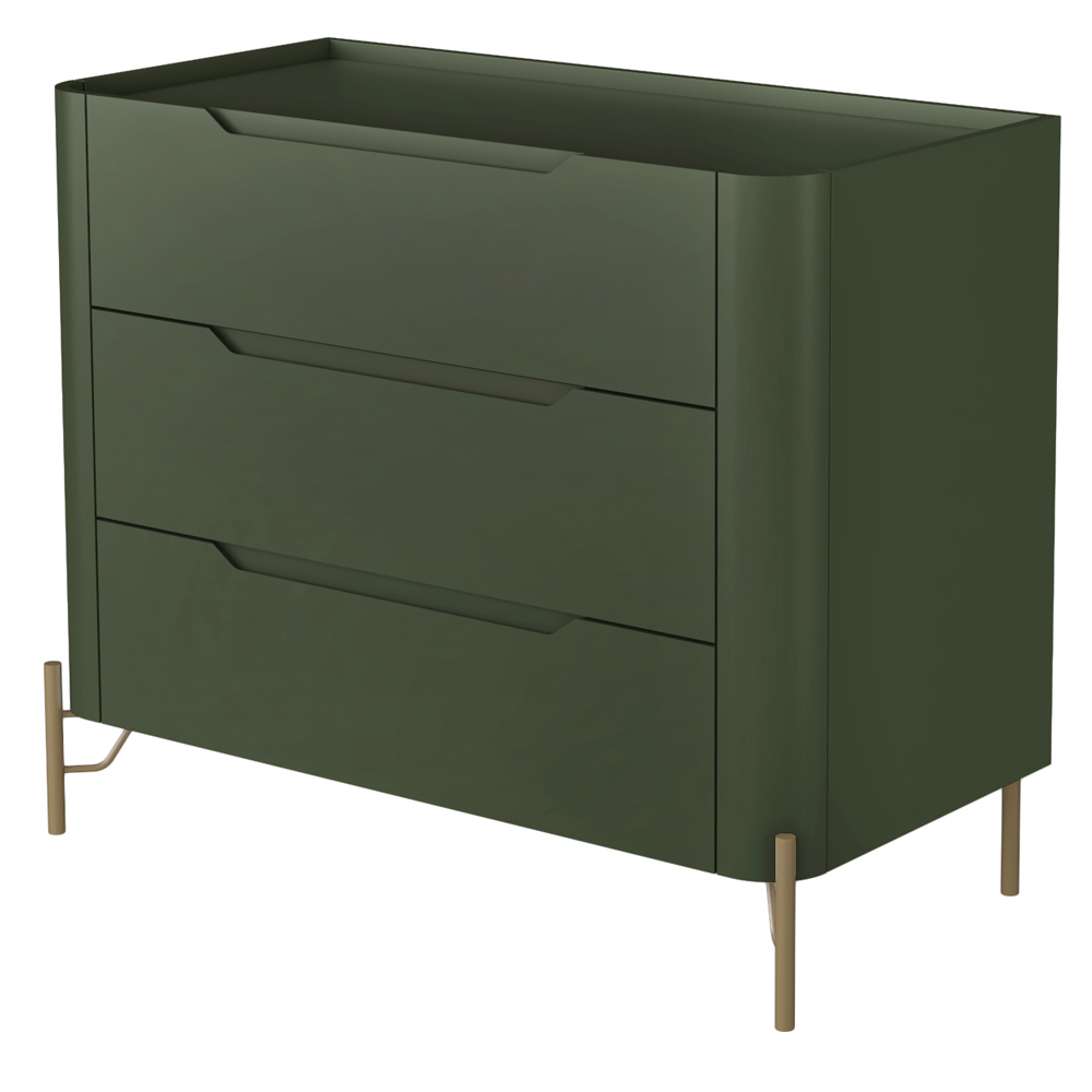 Cômoda Para Quarto Closet Orgânica 3 Gavetas Pés Industrial Dourado Bliss I03 Musgo - Lyam Decor