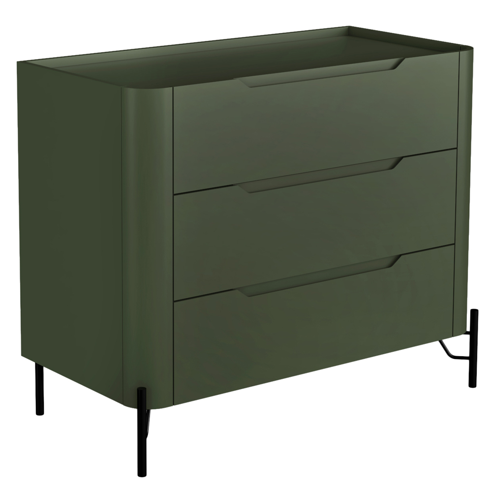 Cômoda Para Quarto Closet Orgânica 3 Gavetas Pés Industrial Preto Bliss I03 Musgo - Lyam Decor