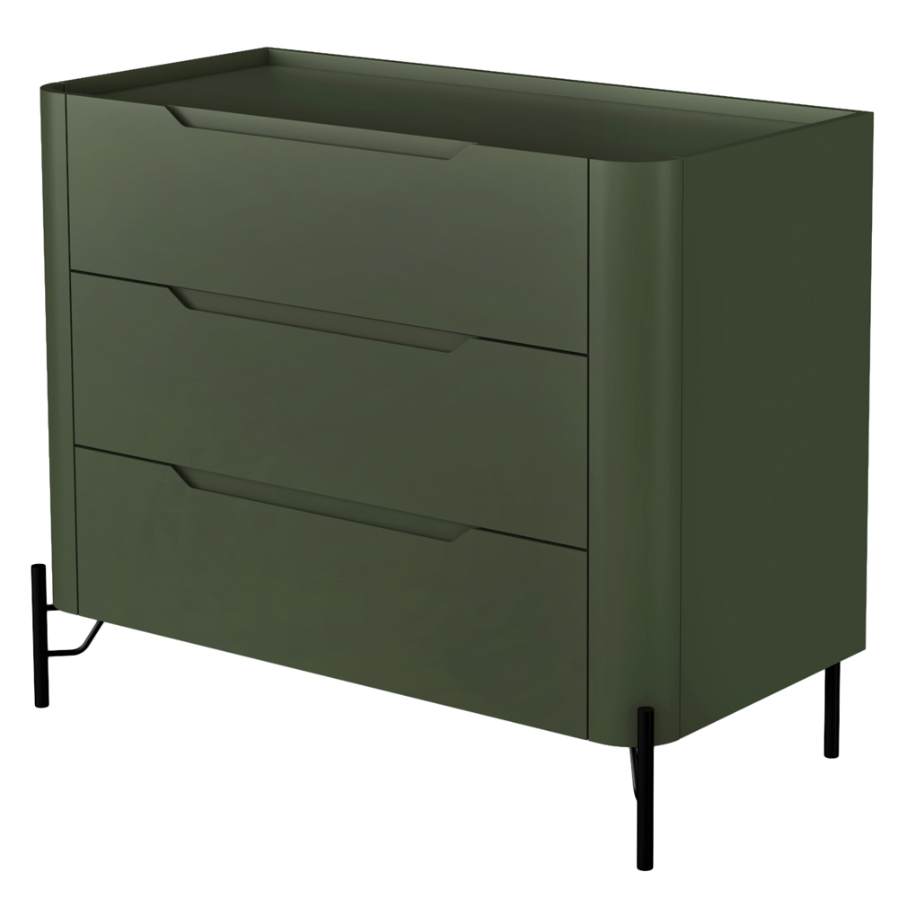 Cômoda Para Quarto Closet Orgânica 3 Gavetas Pés Industrial Preto Bliss I03 Musgo - Lyam Decor