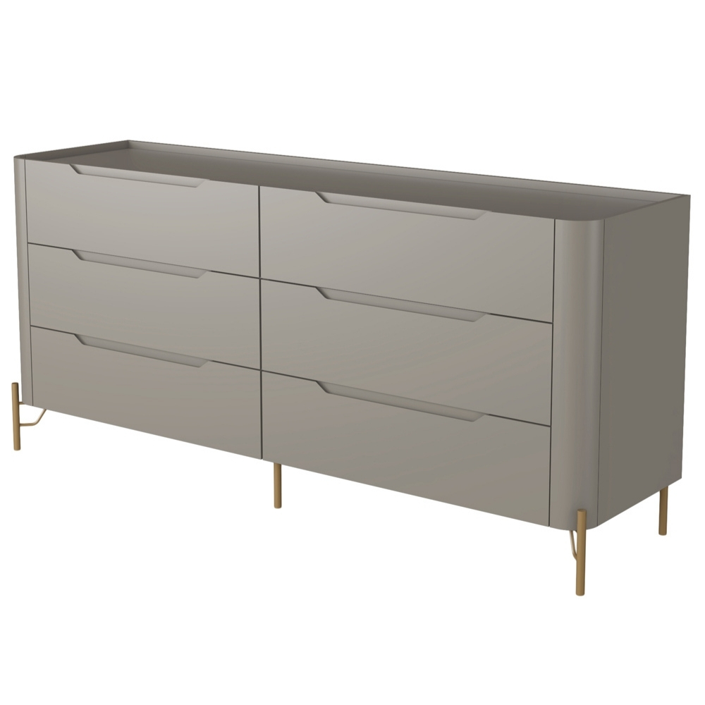 Cômoda Para Quarto Closet Orgânica 6 Gavetas Pés Industrial Dourado Bliss I03 Grigio - Lyam Decor
