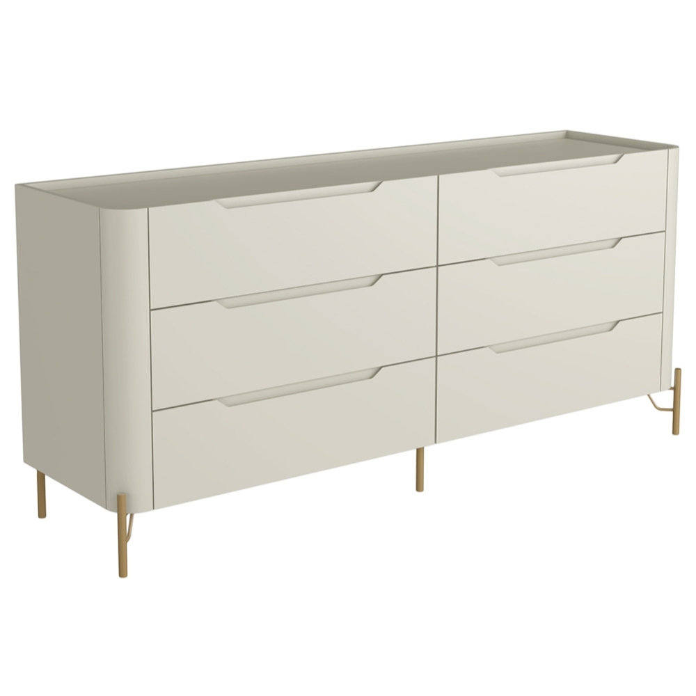 Cômoda Para Quarto Closet Orgânica 6 Gavetas Pés Industrial Dourado Bliss I03 Luna - Lyam Decor