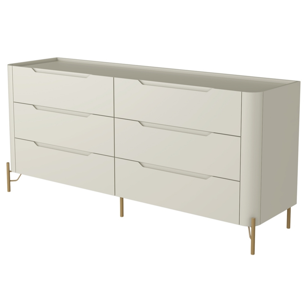 Cômoda Para Quarto Closet Orgânica 6 Gavetas Pés Industrial Dourado Bliss I03 Luna - Lyam Decor