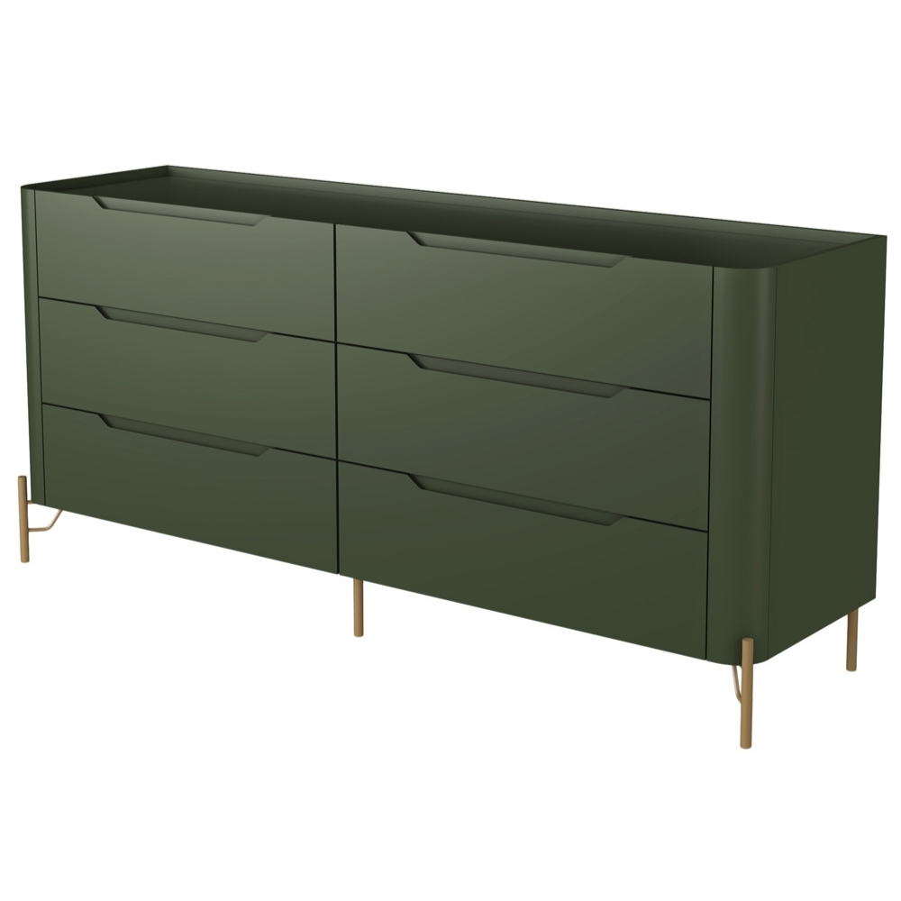 Cômoda Para Quarto Closet Orgânica 6 Gavetas Pés Industrial Dourado Bliss I03 Musgo - Lyam Decor