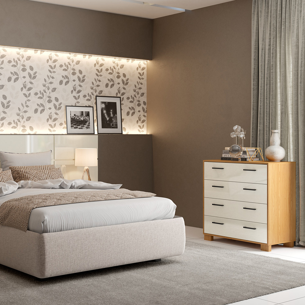 Cômoda com 04 Gavetas Essence D03 Freijó Off White Brilho - Lyam Decor