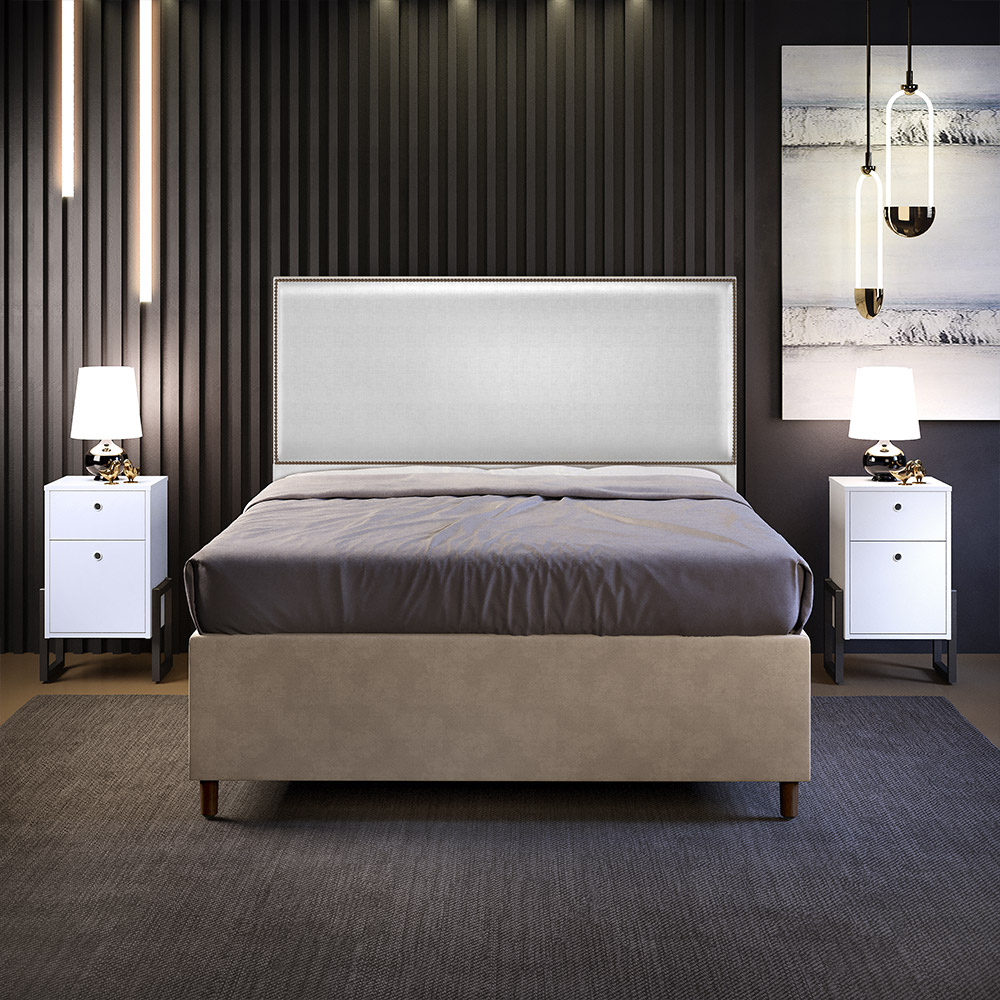 Cabeceira Box Casal Com Tachas 140 cm Vicenza L02 Facto Cinza Metalizado - Lyam Decor