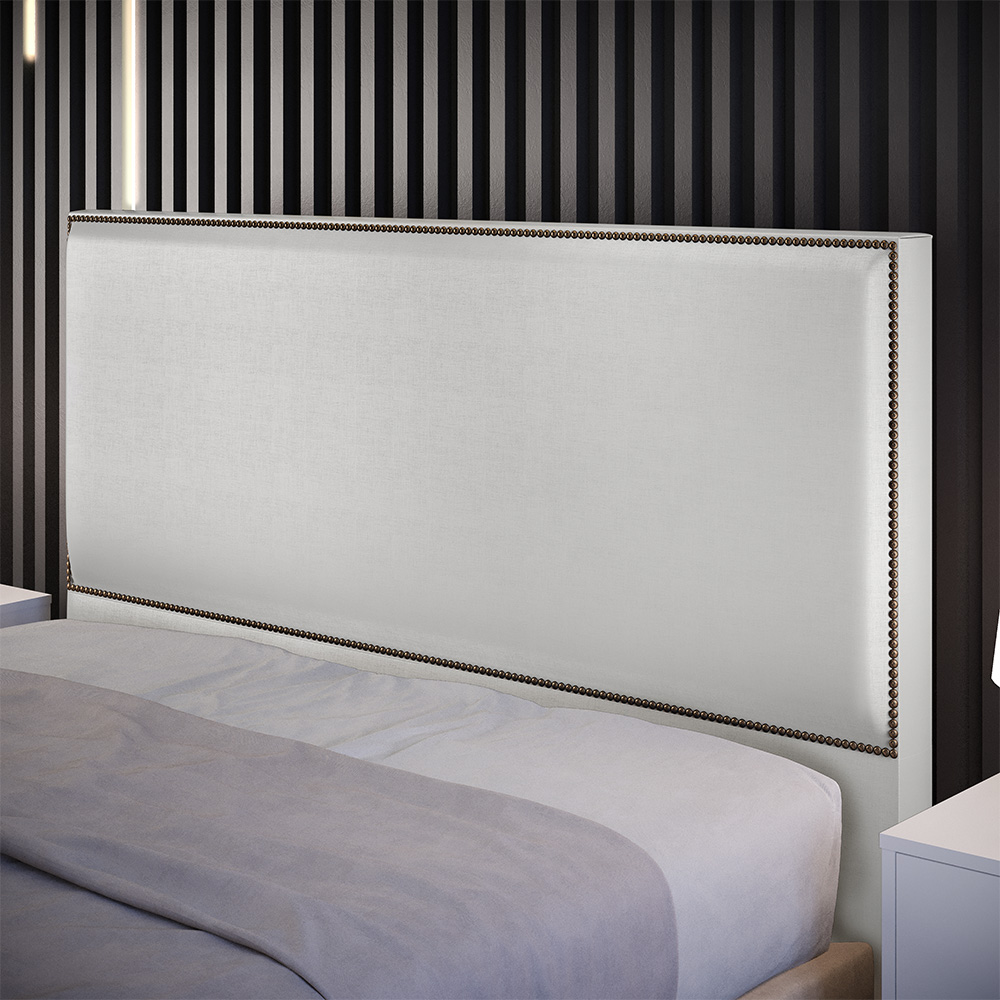 Cabeceira Box Casal Com Tachas 140 cm Vicenza L02 Facto Cinza Metalizado - Lyam Decor