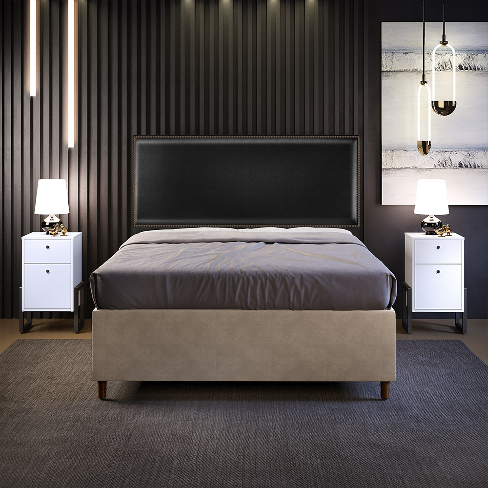 Cabeceira Box Casal Com Tachas 140 cm Vicenza L02 Facto Preto Metalizado - Lyam Decor