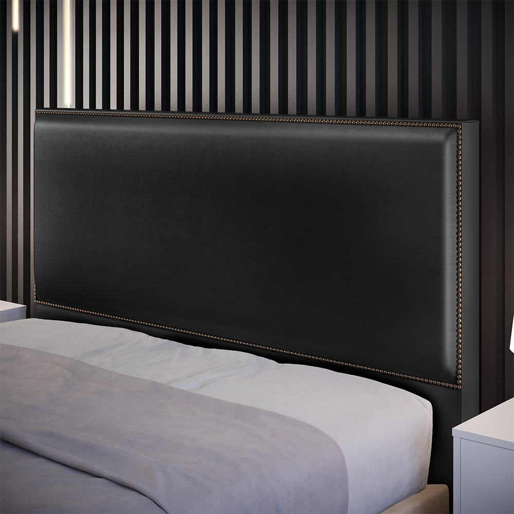 Cabeceira Box Casal Com Tachas 140 cm Vicenza L02 Facto Preto Metalizado - Lyam Decor