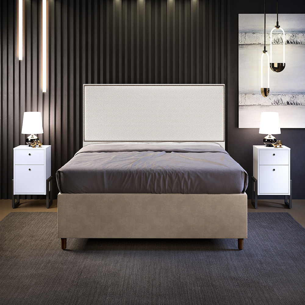 Cabeceira Box Casal Com Tachas 160 cm Vicenza L02 Bouclê Cru - Lyam Decor