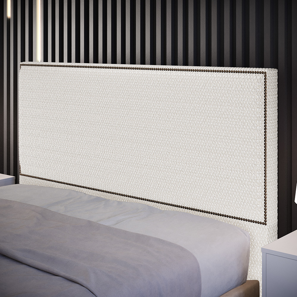 Cabeceira Box Casal Com Tachas 160 cm Vicenza L02 Bouclê Cru - Lyam Decor