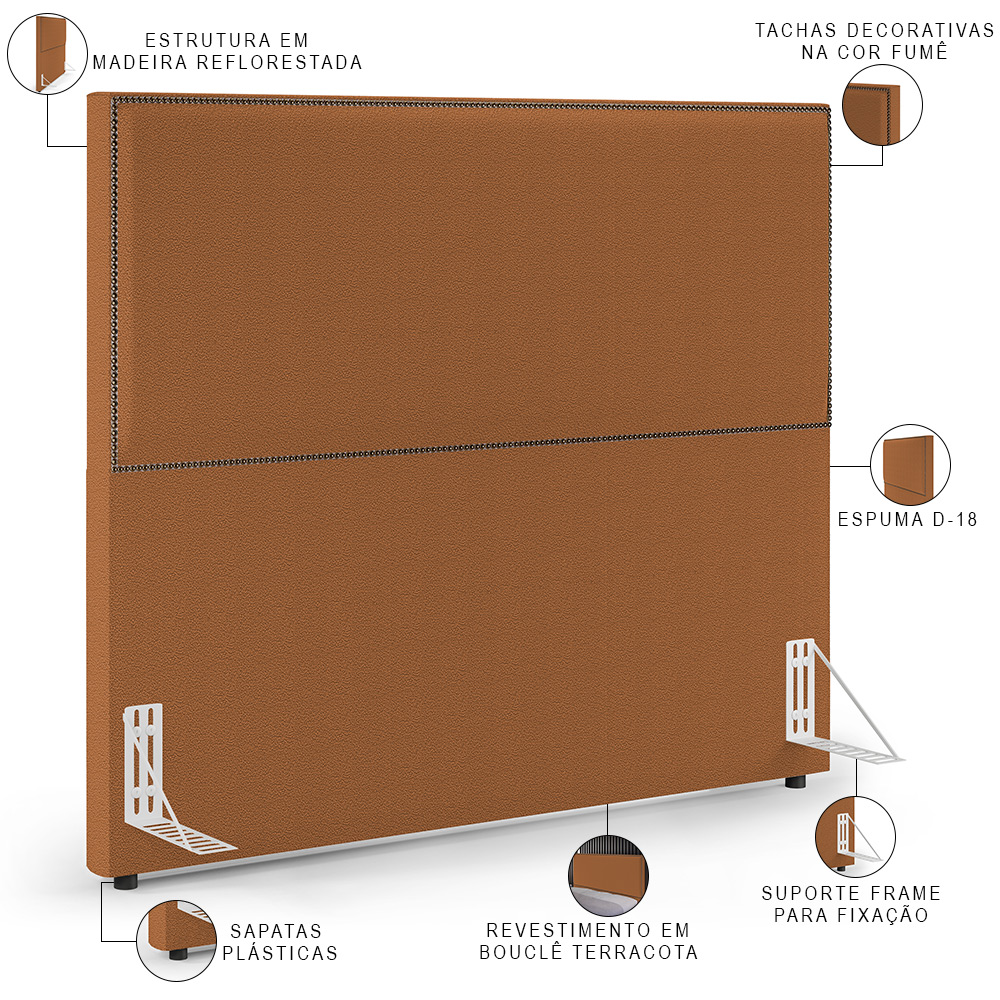 Cabeceira Box Casal Com Tachas 160 cm Vicenza L02 Bouclê Terracota - Lyam Decor