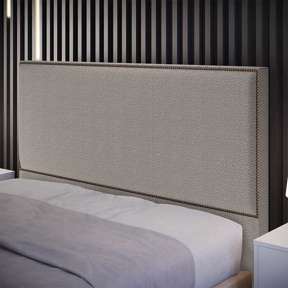 Cabeceira Box Casal King Com Tachas 195 cm Vicenza L02 Bouclê Bege - Lyam Decor