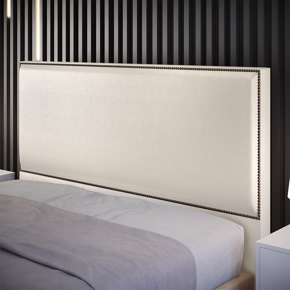 Cabeceira Box Casal King Com Tachas 195 cm Vicenza L02 Facto Pérola Metalizado - Lyam Decor
