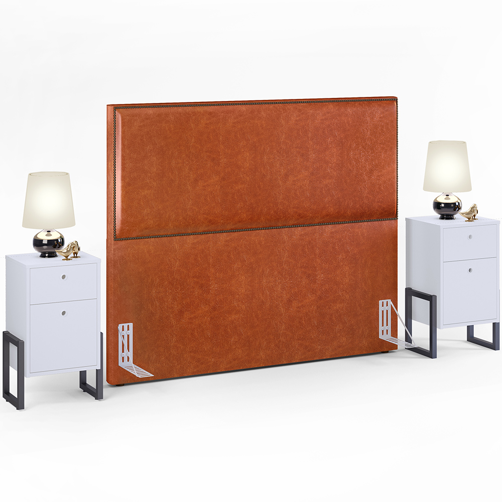 Cabeceira Box King Vicenza 195 Couríssimo Camel L02 E 2 Mesas De Cabeceira Work Branco - Lyam Decor