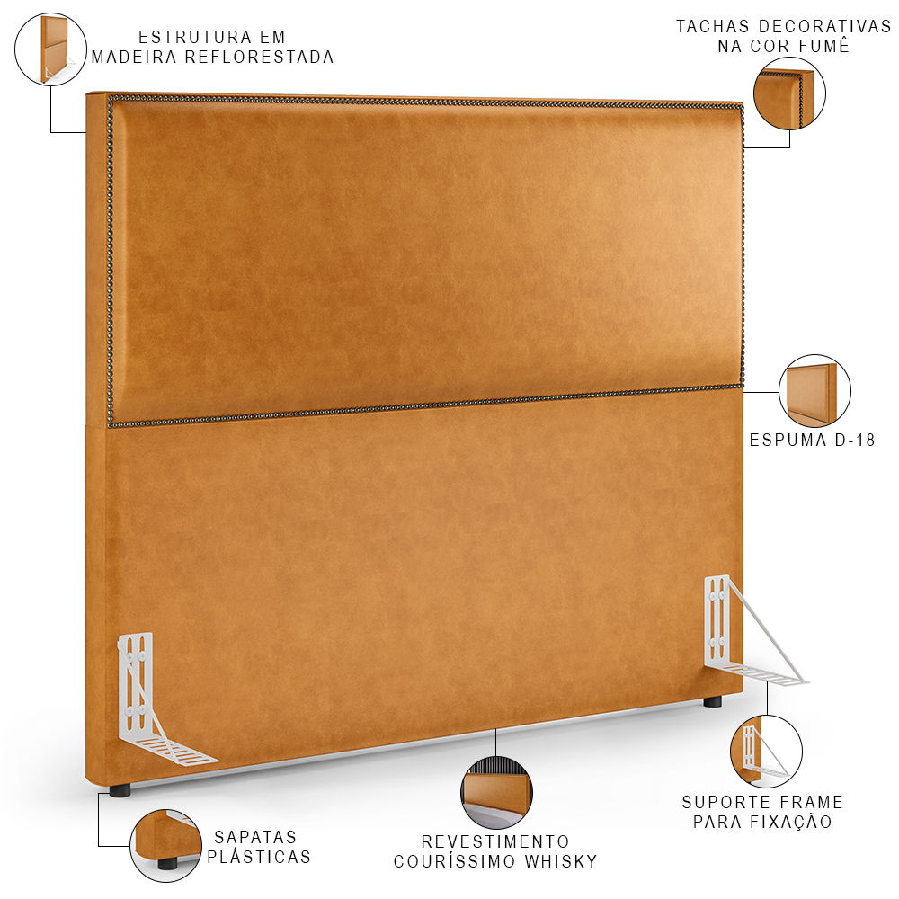 Cabeceira Box King Vicenza 195 Couríssimo Whisky L02 E 2 Mesas De Cabeceira Work Branco - Lyam Decor