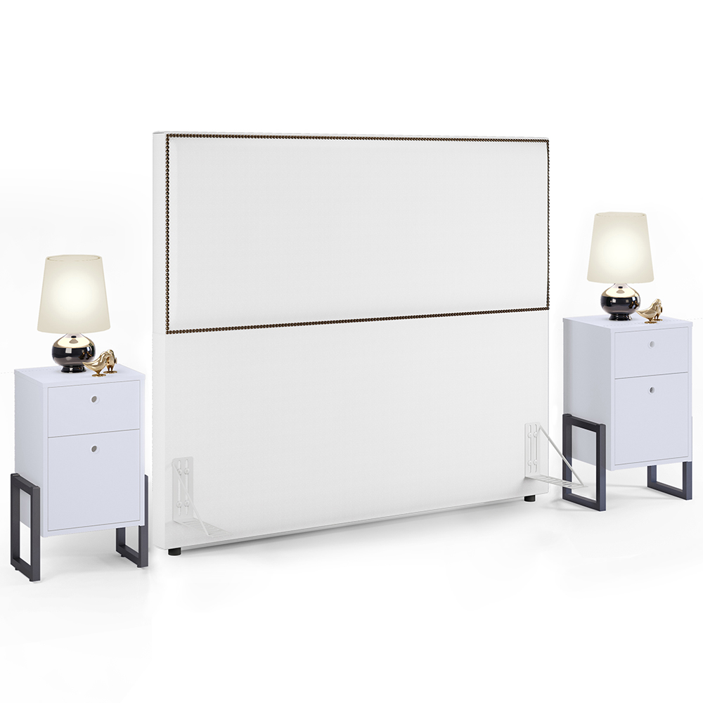 Cabeceira Box King Vicenza 195 Facto Branco L02 E 2 Mesas De Cabeceira Work Branco - Lyam Decor