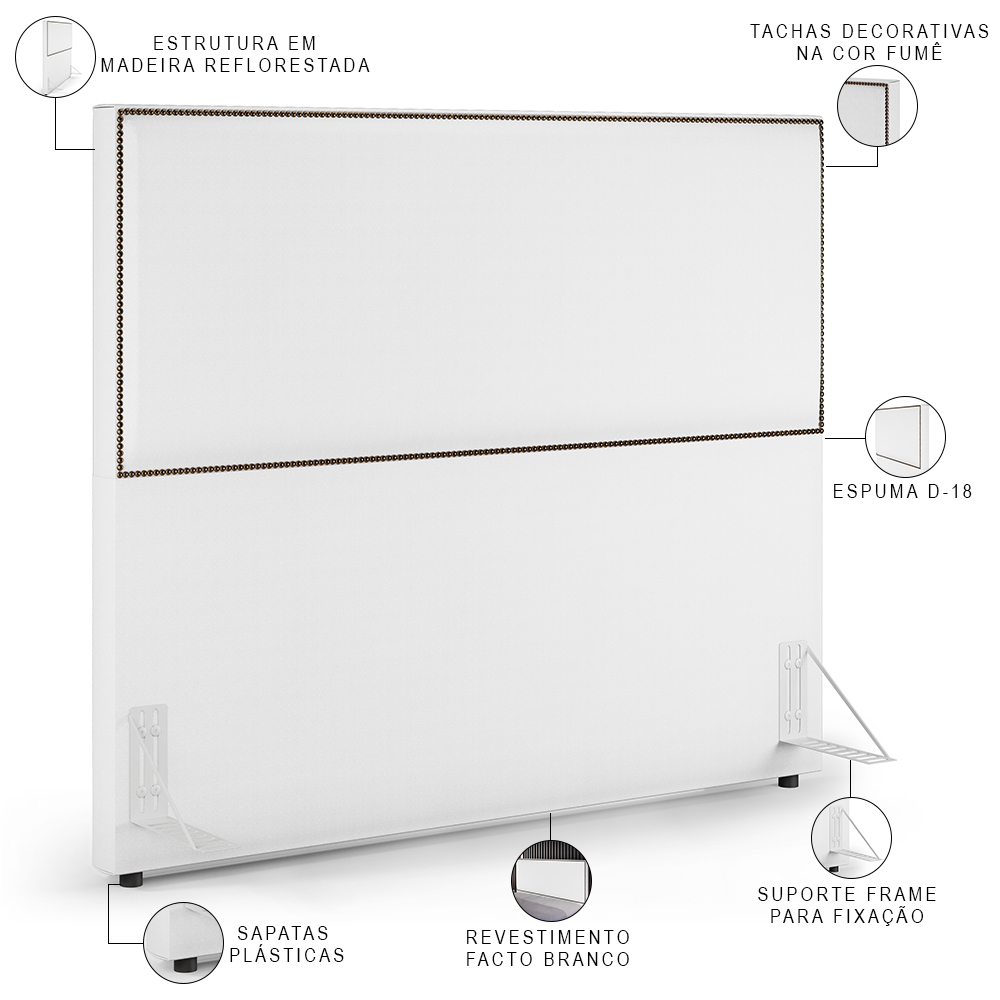 Cabeceira Box King Vicenza 195 Facto Branco L02 E 2 Mesas De Cabeceira Work Branco - Lyam Decor