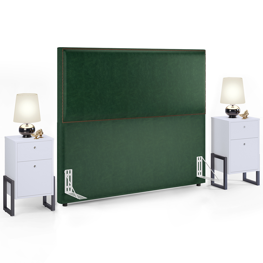 Cabeceira Box King Vicenza 195 Facto Verde Musgo L02 E 2 Mesas De Cabeceira Work Branco - Lyam Decor