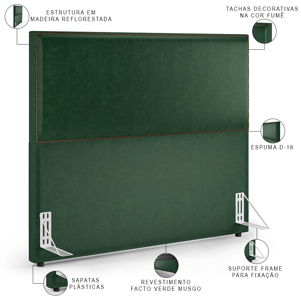 Cabeceira Box King Vicenza 195 Facto Verde Musgo L02 E 2 Mesas De Cabeceira Work Branco - Lyam Decor