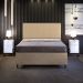 Cabeceira Box King Vicenza 195 Linho Bege Escuro L02 E 2 Mesas De Cabeceira Work Branco - Lyam Decor