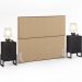 Cabeceira Box King Vicenza 195 Linho Bege Escuro L02 E 2 Mesas De Cabeceira Work Preto - Lyam Decor
