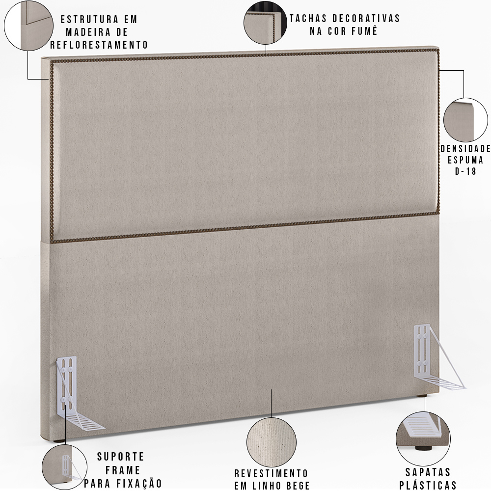 Cabeceira Box King Vicenza 195 Linho Bege L02 E 2 Mesas De Cabeceira Work Branco - Lyam Decor