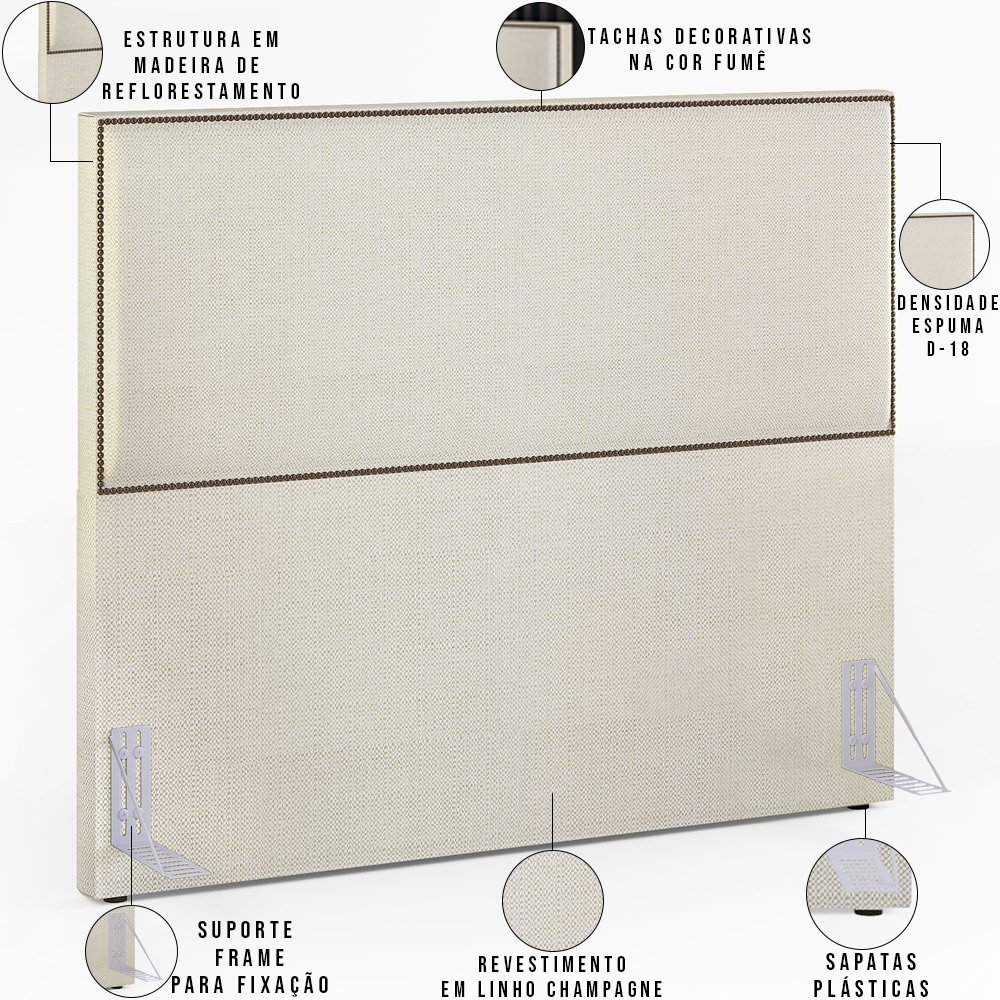 Cabeceira Box King Vicenza 195 Linho Champagne L02 E 2 Mesas De Cabeceira Work Preto - Lyam Decor
